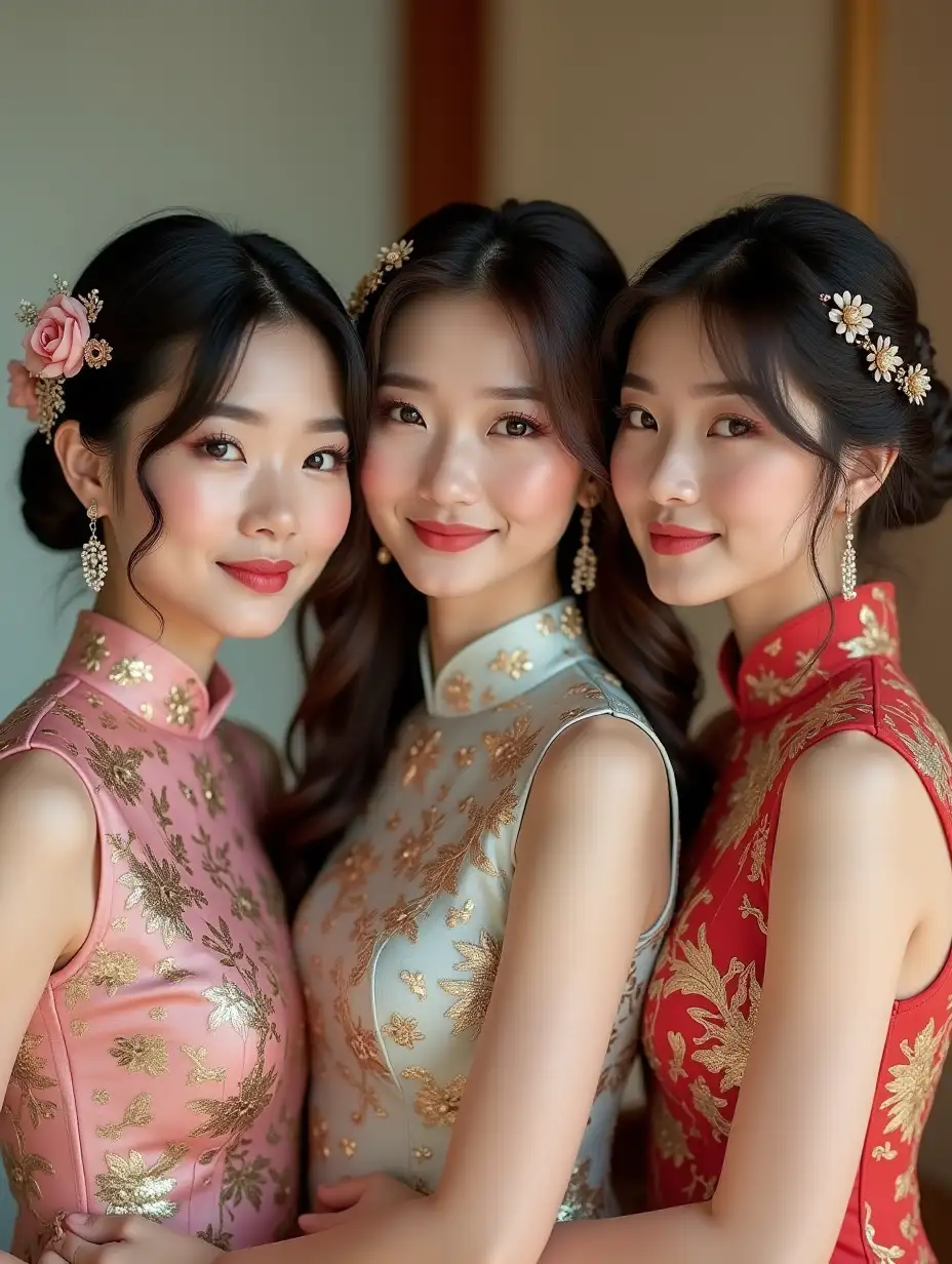 Three-Women-in-Elegant-Traditional-Cheongsams-with-Playful-Patterns