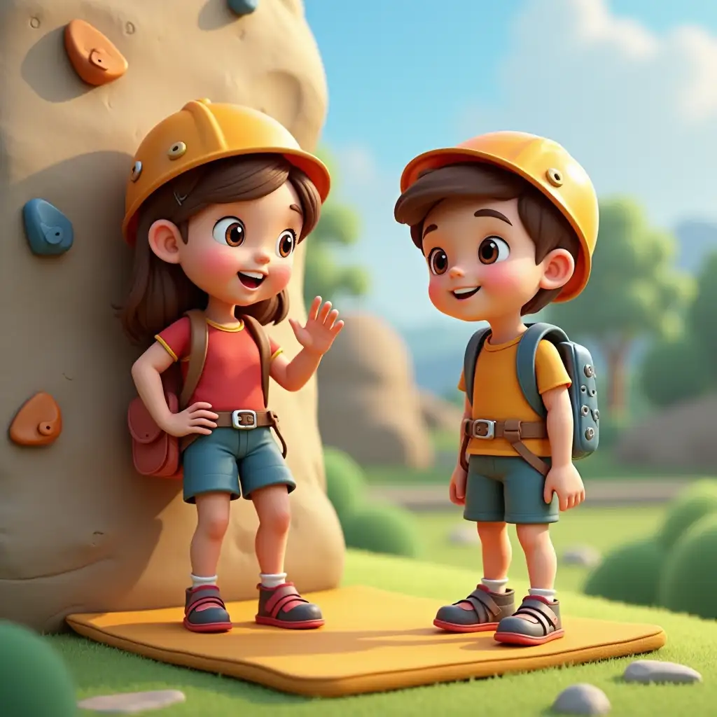 Children-Rock-Climbing-Outdoors-with-Safety-Mat-and-Gear-in-Disney-Style