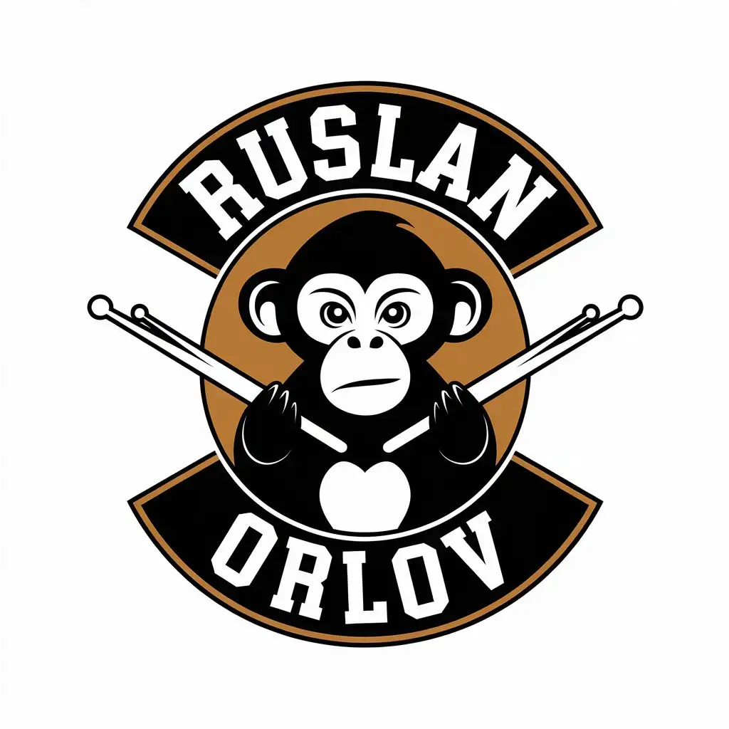 LOGO-Design-for-Ruslan-Orlov-Playful-Monkey-and-Drumsticks-with-Clear-Background