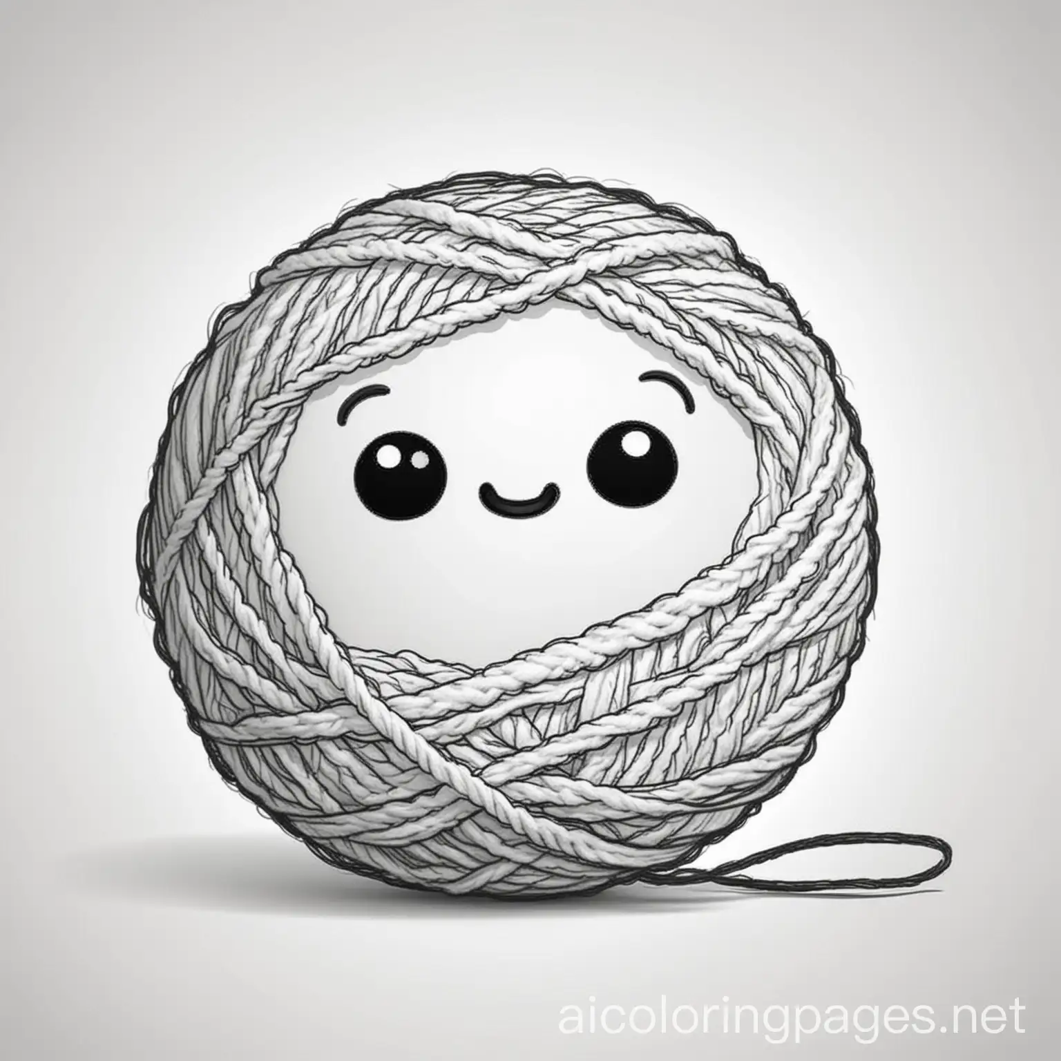 Simple-Black-and-White-Coloring-Page-Cartoon-Ball-of-Yarn