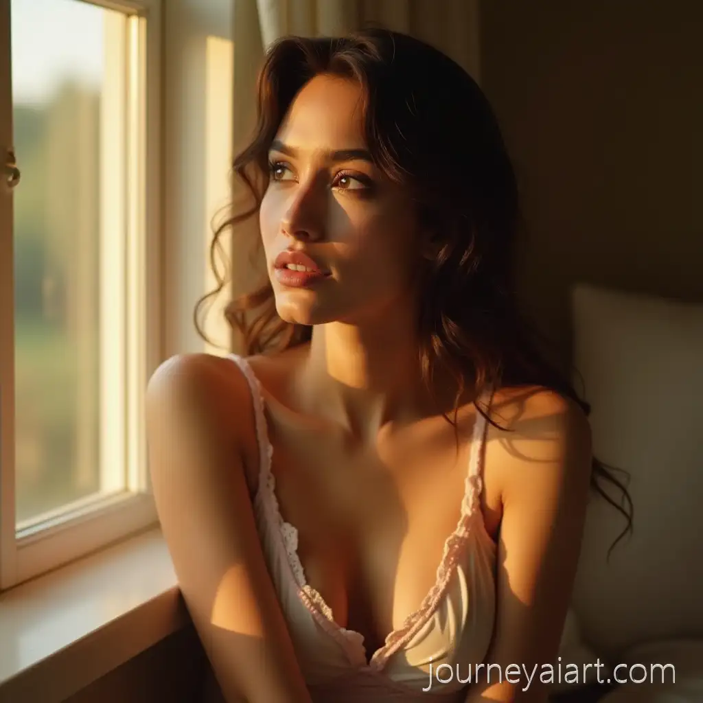 Serene-Morning-Portrait-of-a-Woman-in-Delicate-NightwearWoman-in-delicate-nightwear-by-the-Window