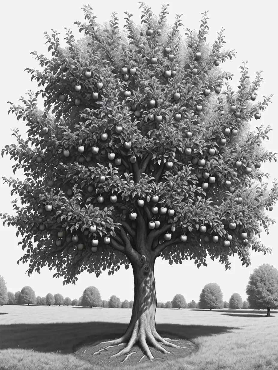 Black-and-White-Drawing-of-an-Apple-Tree