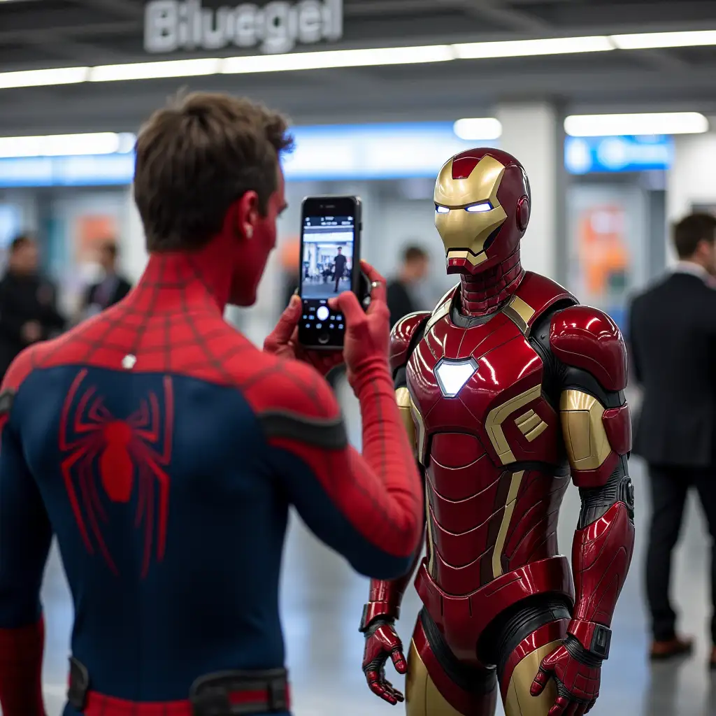 Spiderman-Taking-a-Photo-of-Iron-Man-at-the-Daily-Bluegel