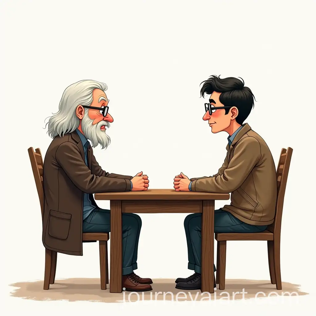 MiddleAged-and-Young-Men-Engaged-in-Conversation-at-a-Wooden-Table