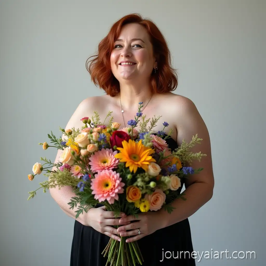 Portrait-of-Mature-Woman-Holding-a-Vibrant-Bouquet-of-Flowers
