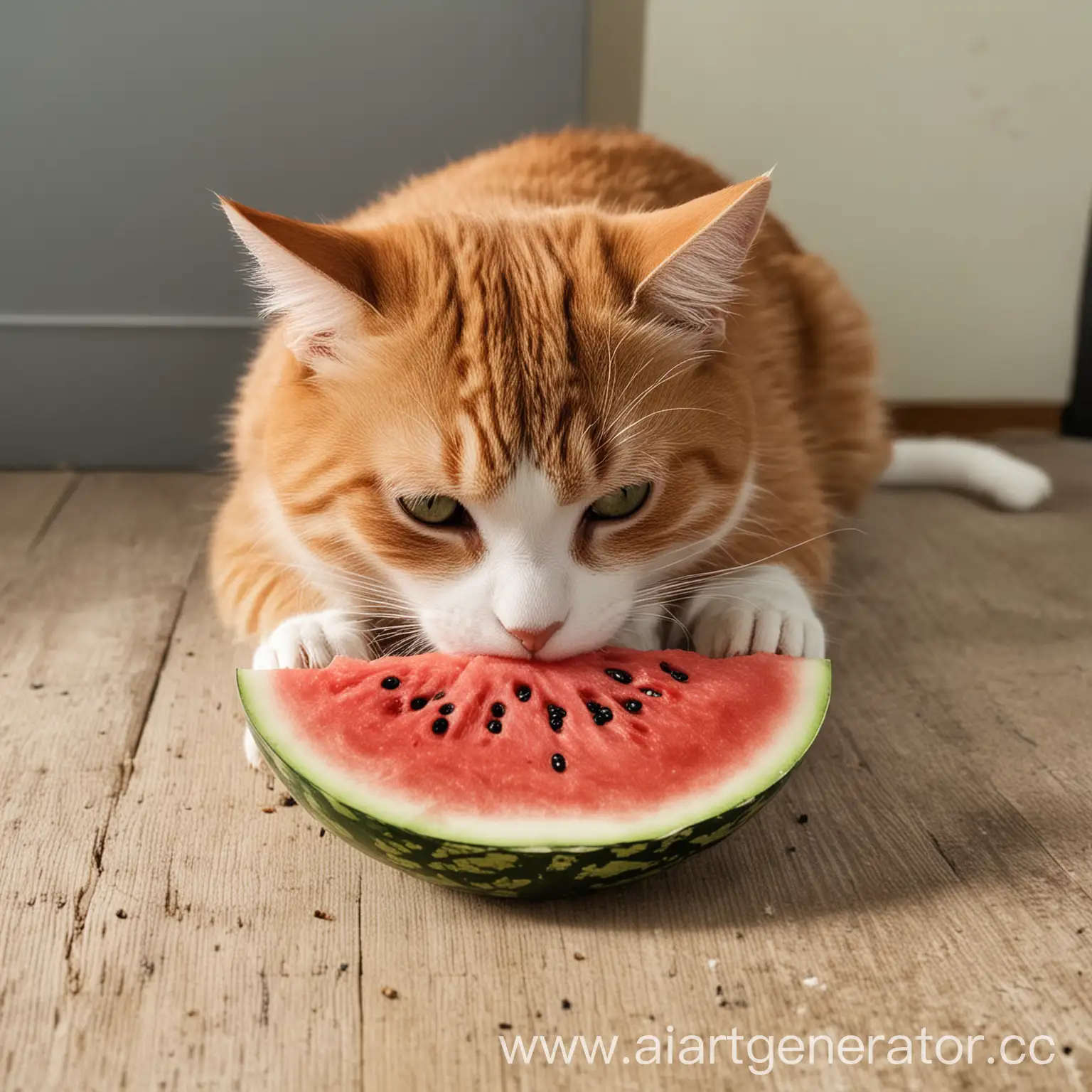 cat eats watermelon