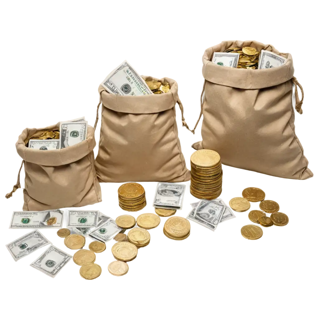 HighQuality-PNG-Image-ofPNG-Image-Usage-Scenarios-Various-Money-Types-Dollar-Bills-Coins-Gold-Bars-in-Different-Scales