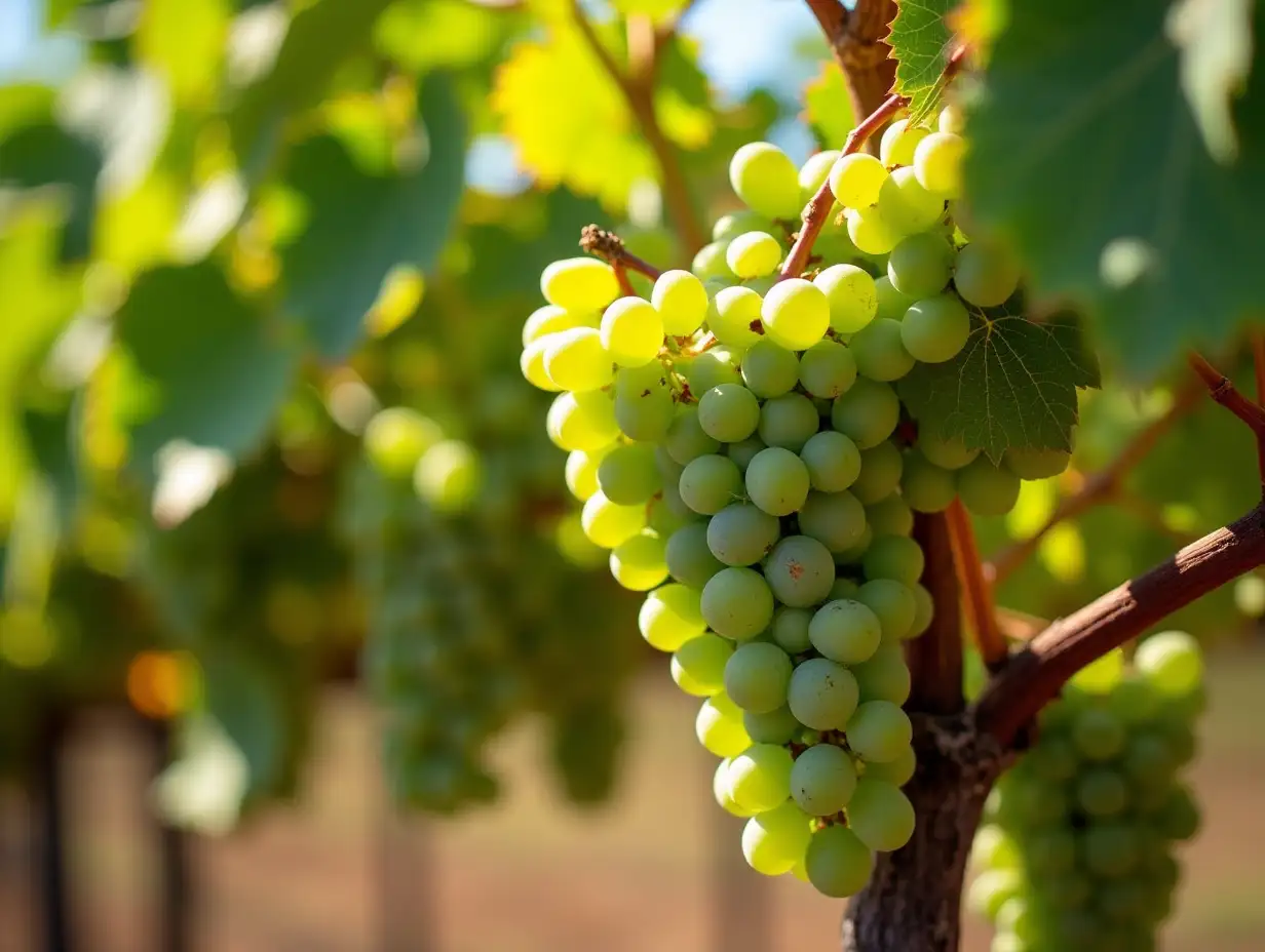 Rustic-Vineyard-Landscape-with-Sunlit-Green-Grape-Clusters