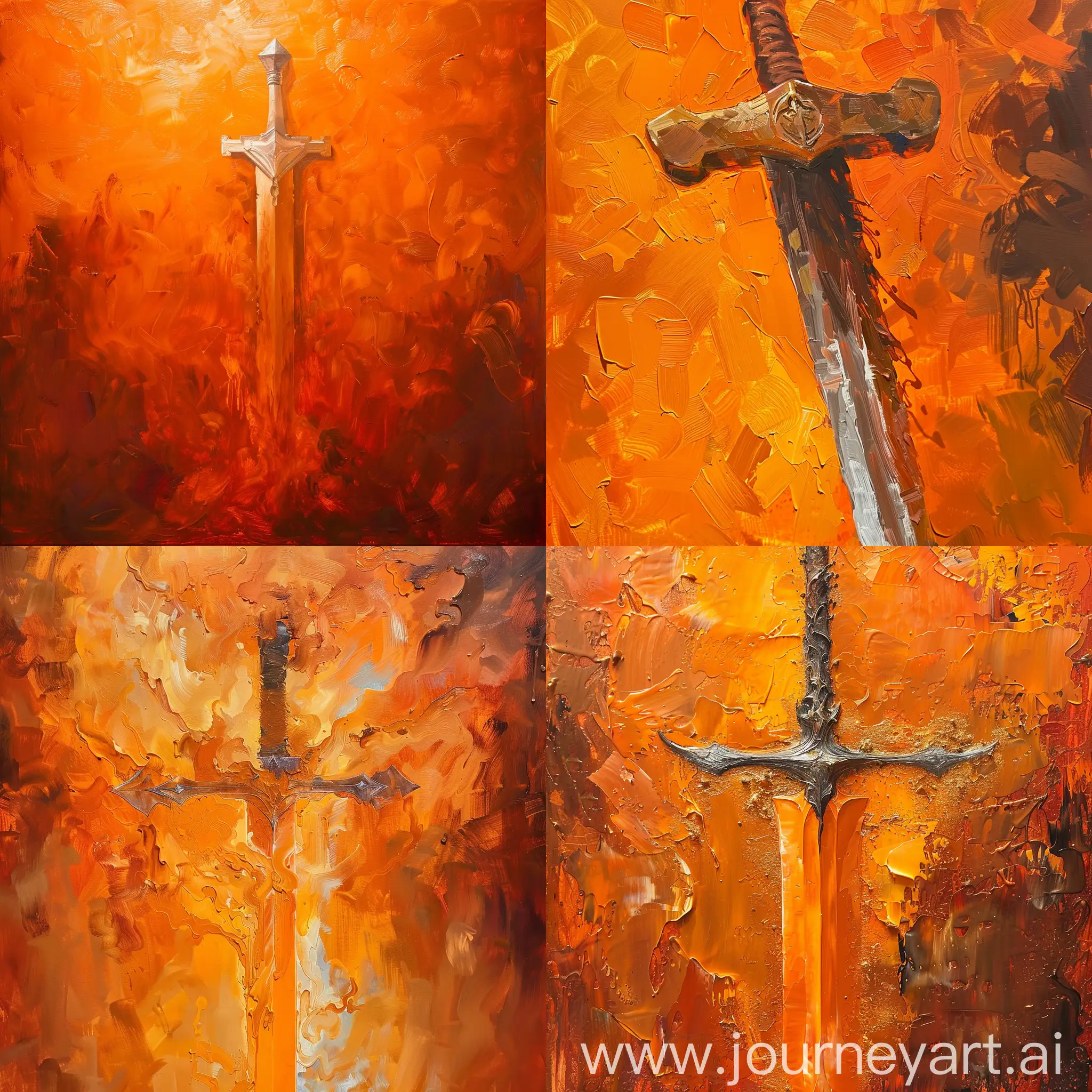 Impressionist-Sword-Art-Renaissance-Inspired-Orange-Color-Scheme