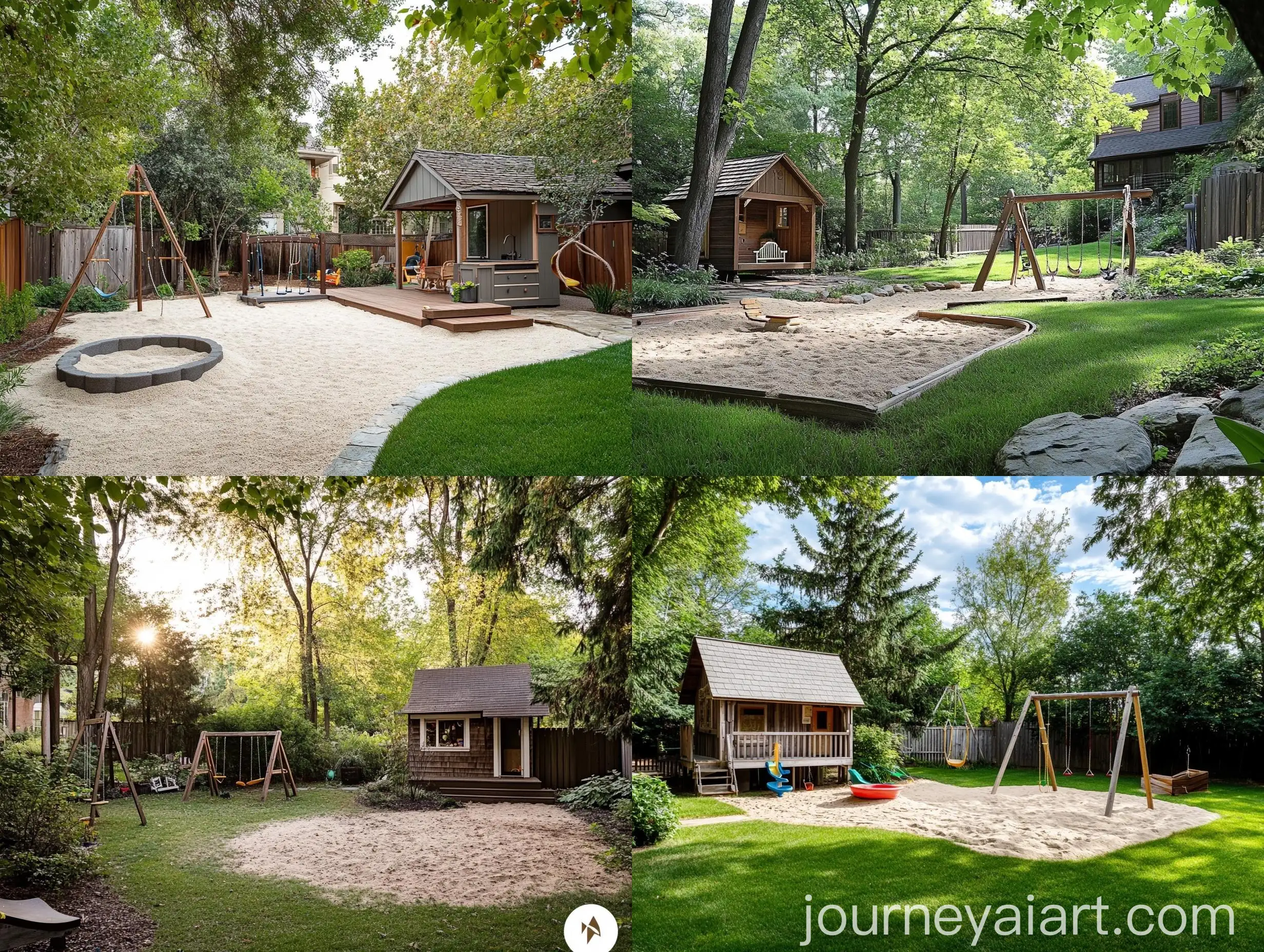 Playful-Backyard-with-Playhouse-Swing-Set-and-Sand-Pit
