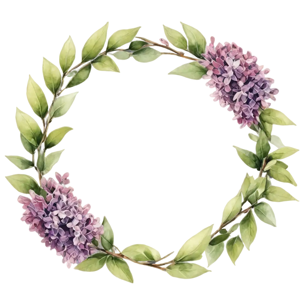 PNG-Lilac-Wreath-in-HandDrawn-Watercolor-Style-Exquisite-Floral-Artwork-for-Versatile-Digital-Use