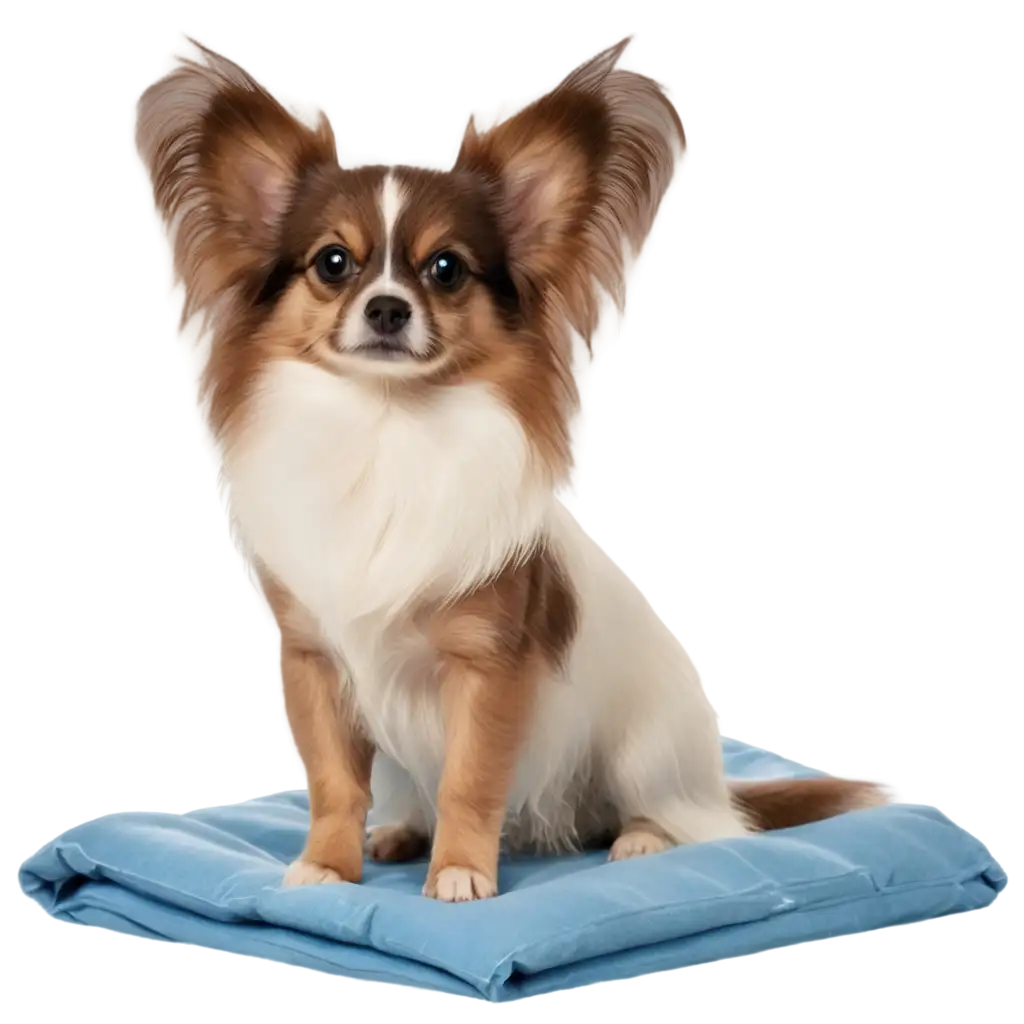 papillon dog on a blue blanket