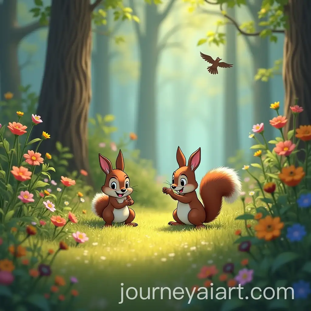 Woodland-Animals-Playing-in-Colorful-Forest-Scene