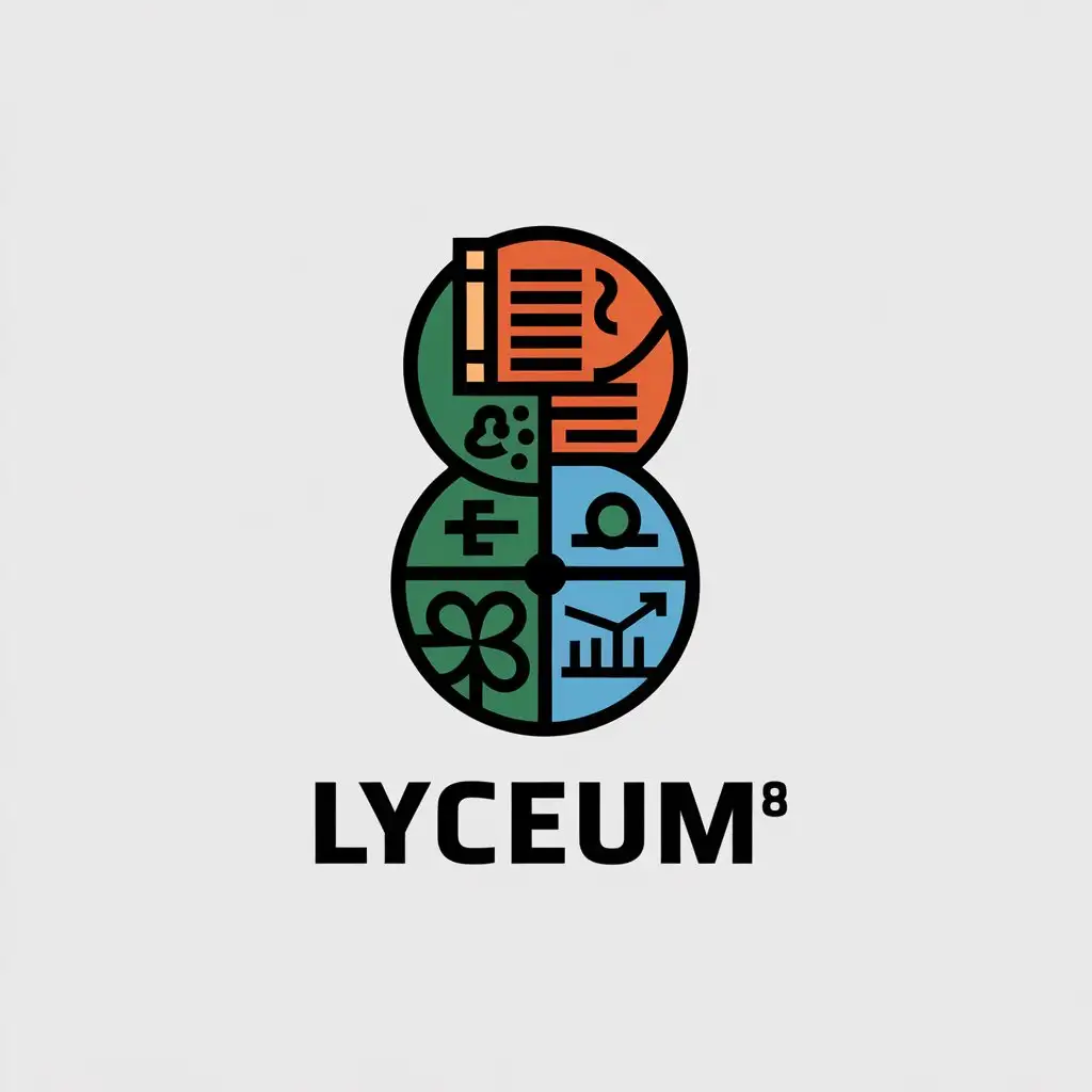 LOGO Design for Lyceum 8 History Atom Physics Mathematics Biology Symbolism for Education Industry