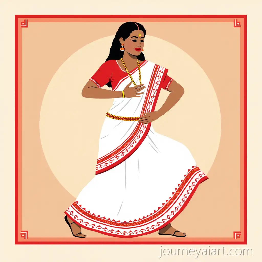 Traditional-Bengali-DanceBengali-dance-woman-saree-Dhunuchi-Naach-Woman-in-White-Saree-with-Red-Border-Vector-Art