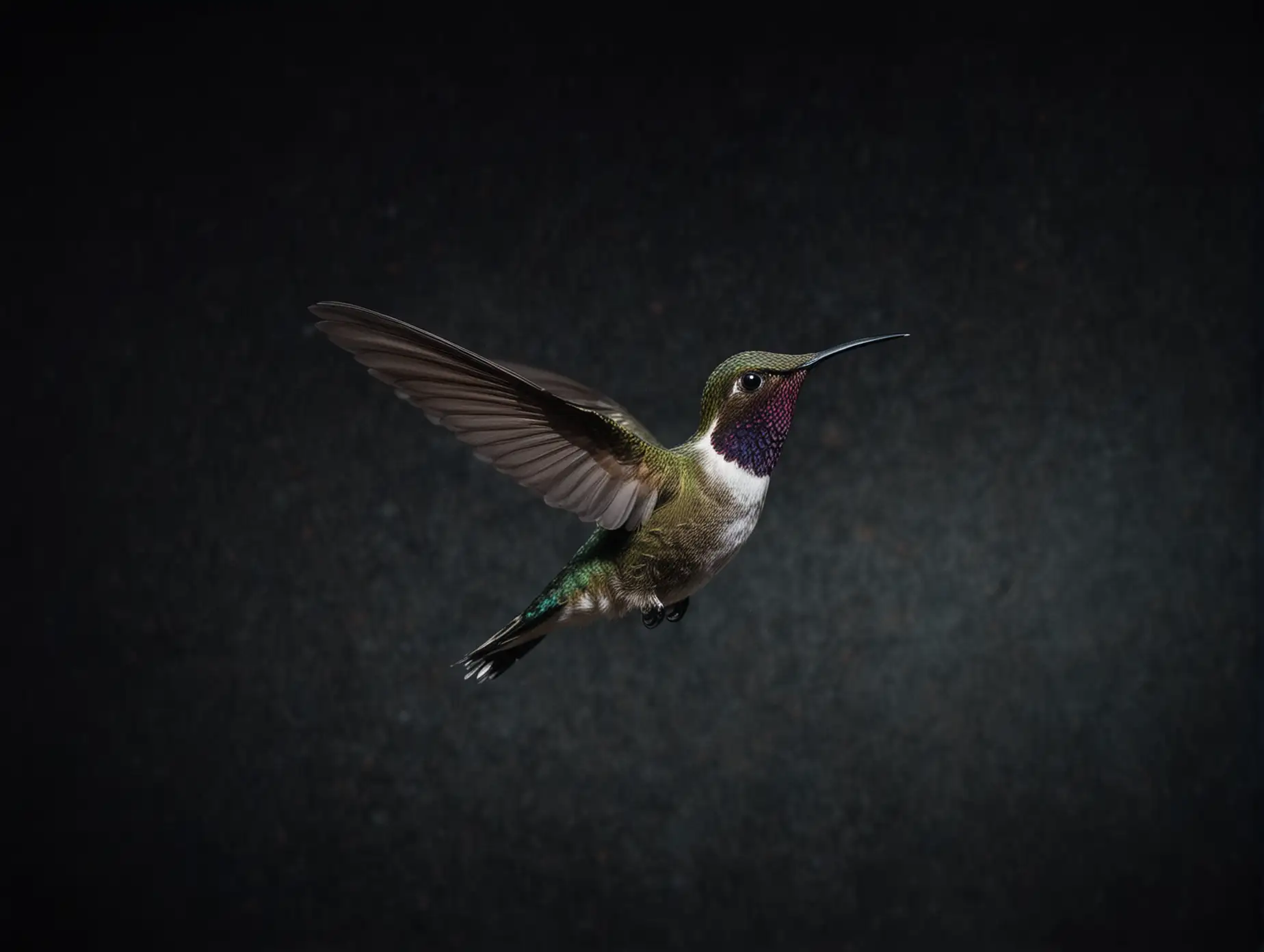 A small hummingbird bravely flying over a deep, dark abyss. The contrast emphasizes the fragility of hope in the face of overwhelming darkness.