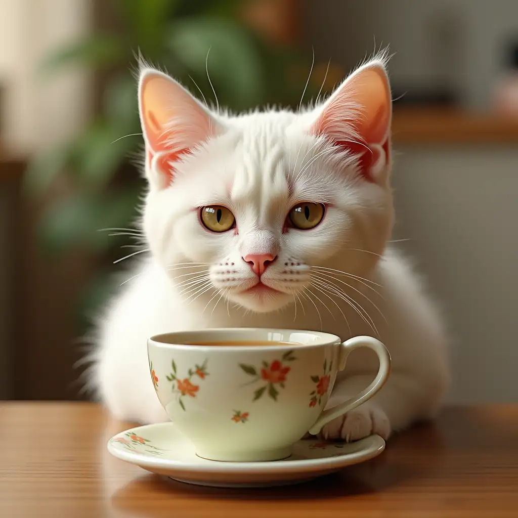 Cat drink tea