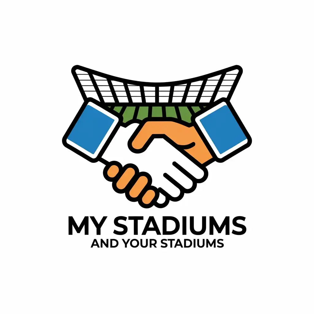 LOGO Design for My Stadiums and Your Stadiums Shaking Hands with Stadium Background for Sports Fitness