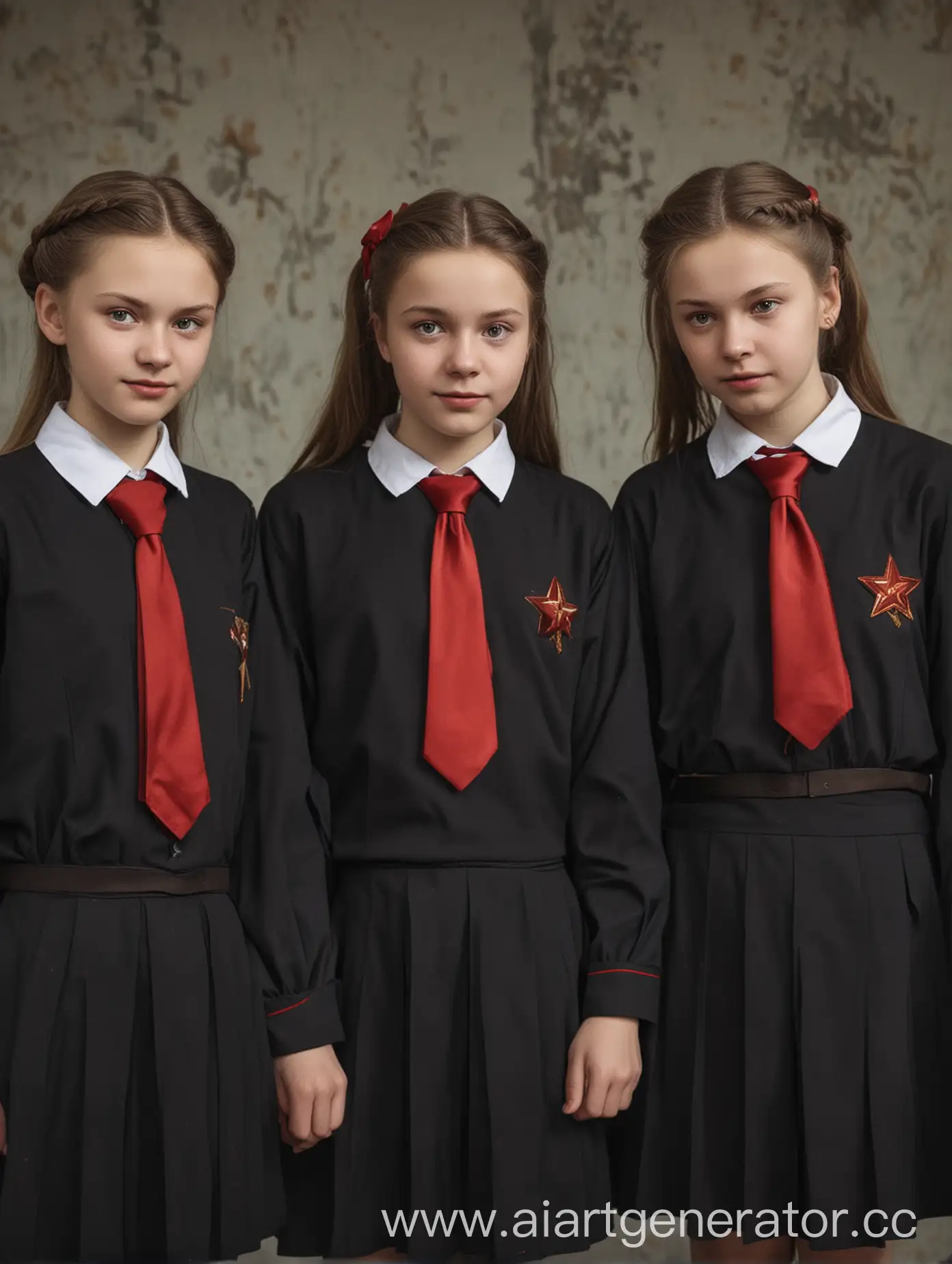 Soviet-Teenagers-in-School-Uniforms-with-Black-Mantles-and-Red-Ties