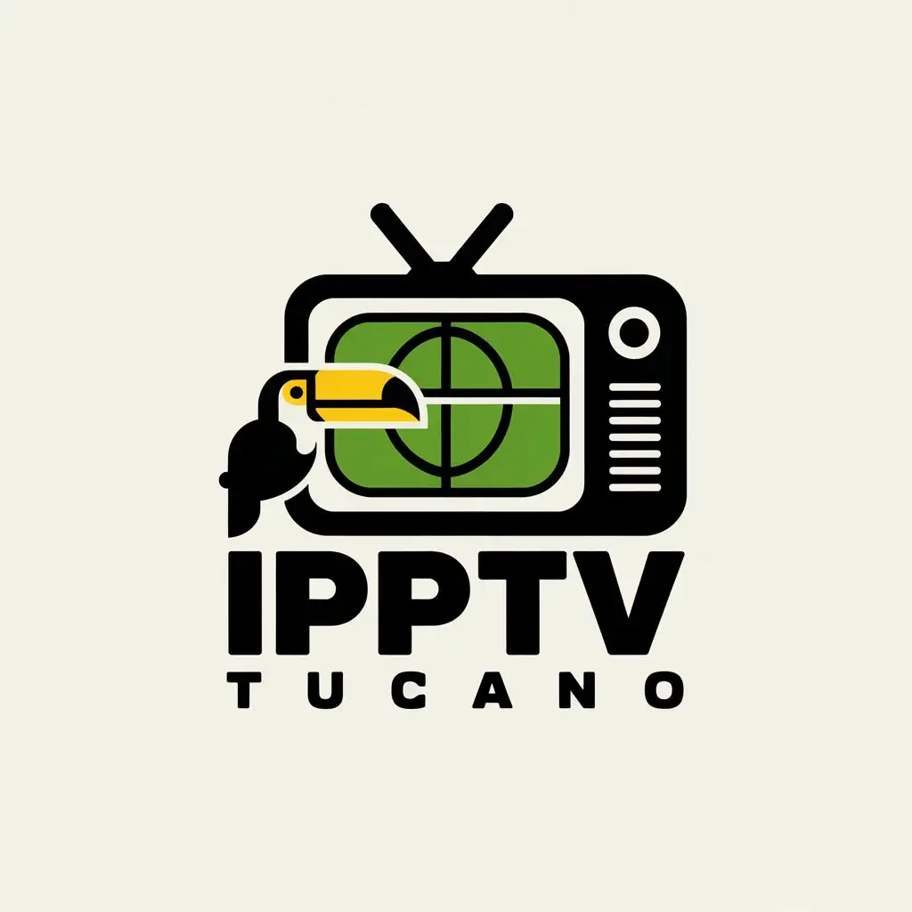 a vector logo design,with the text "IPPTV_TUCANO", main symbol:a tv showing sports AND A TOUCAN BY THE SIDE,Moderate,clear background