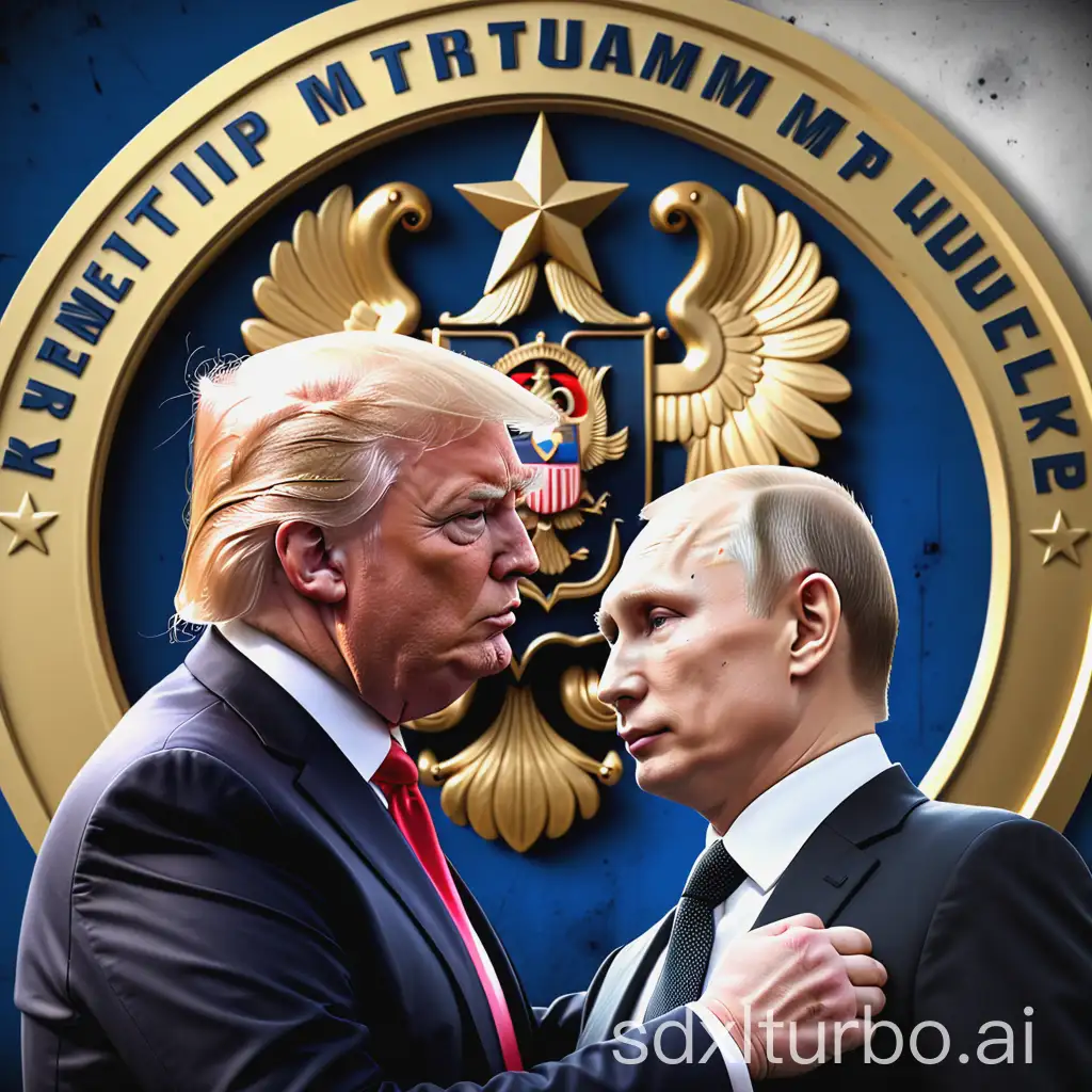 Composite-Image-of-Donald-Trump-and-Vladimir-Putin-with-KGB-Emblem-Background