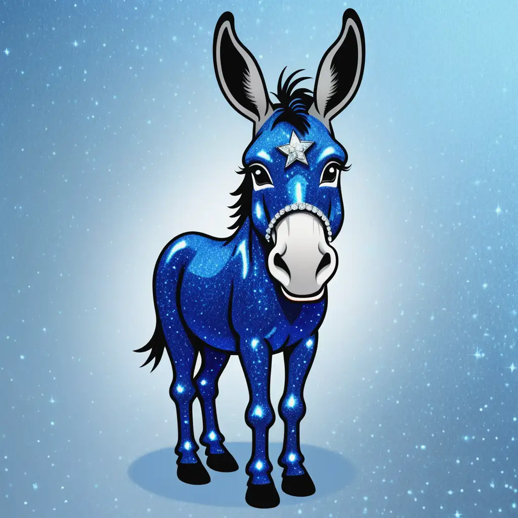 cartoon; blue glitter rhinestone democrat donkey