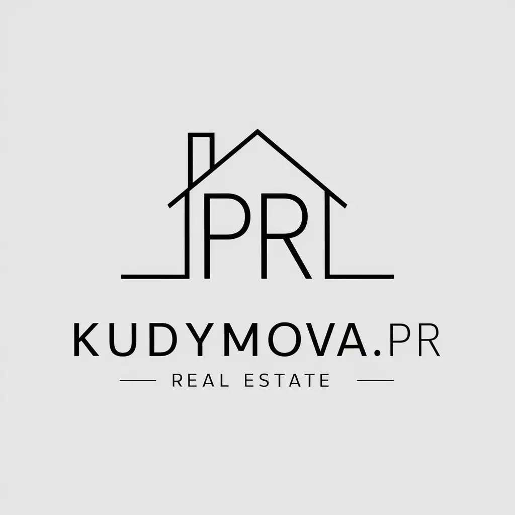 a vector logo design,with the text "Kudymova.PR", main symbol:PR,Minimalistic,be used in Real Estate industry,clear background