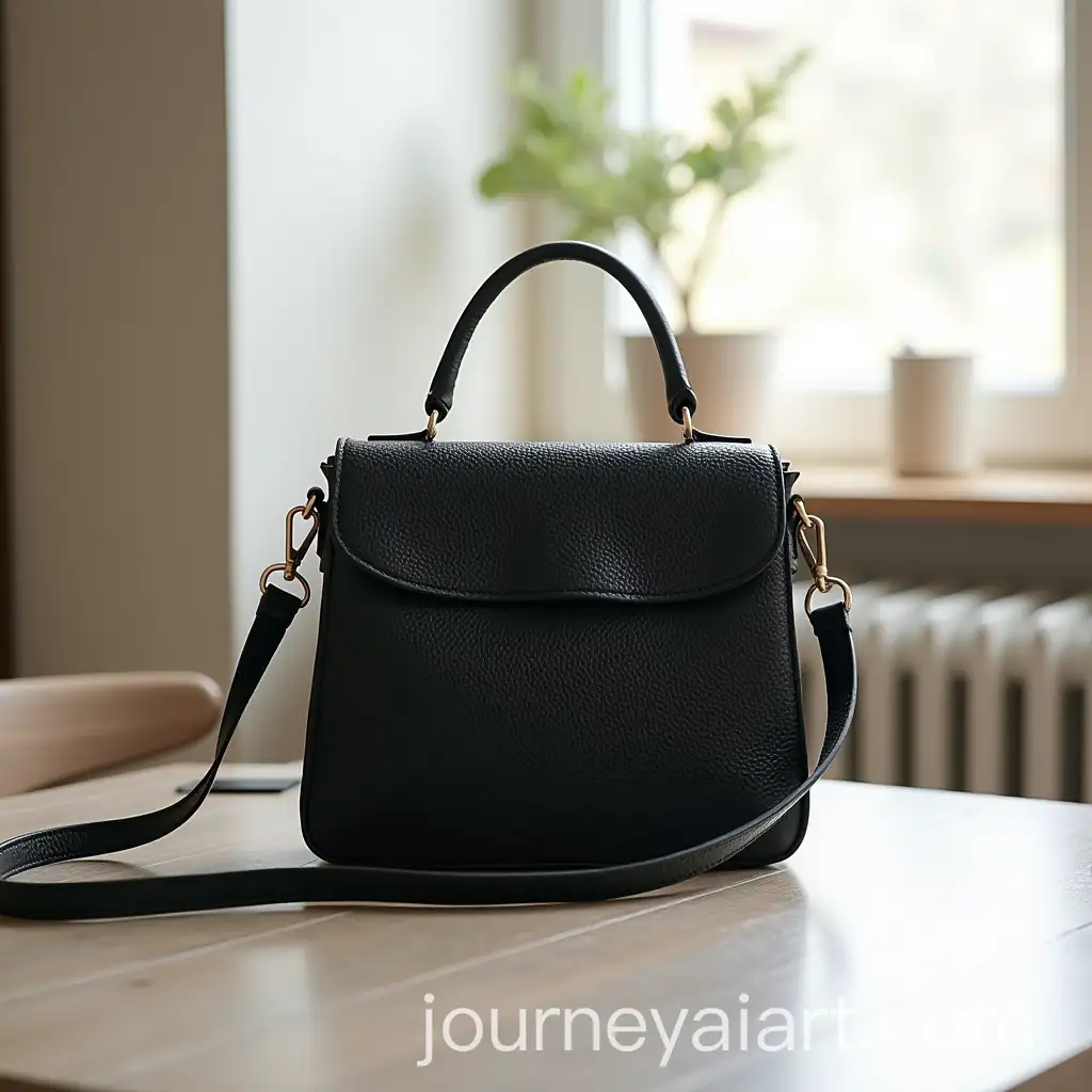 Black-Fashionable-Womens-CrossBody-Bag-on-a-Table-by-Window