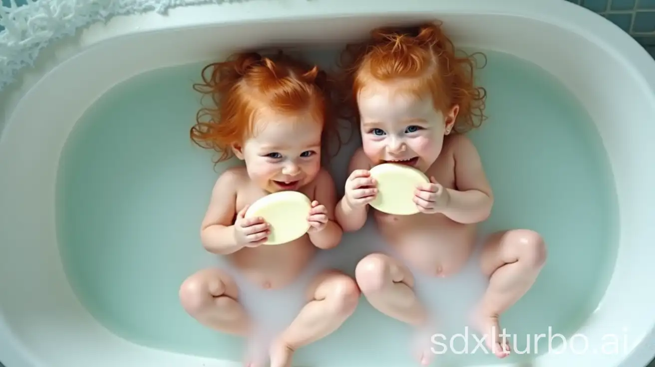 Two-Pregnant-Redhead-Girls-Playing-with-Soap-in-Preschool-Bathtub