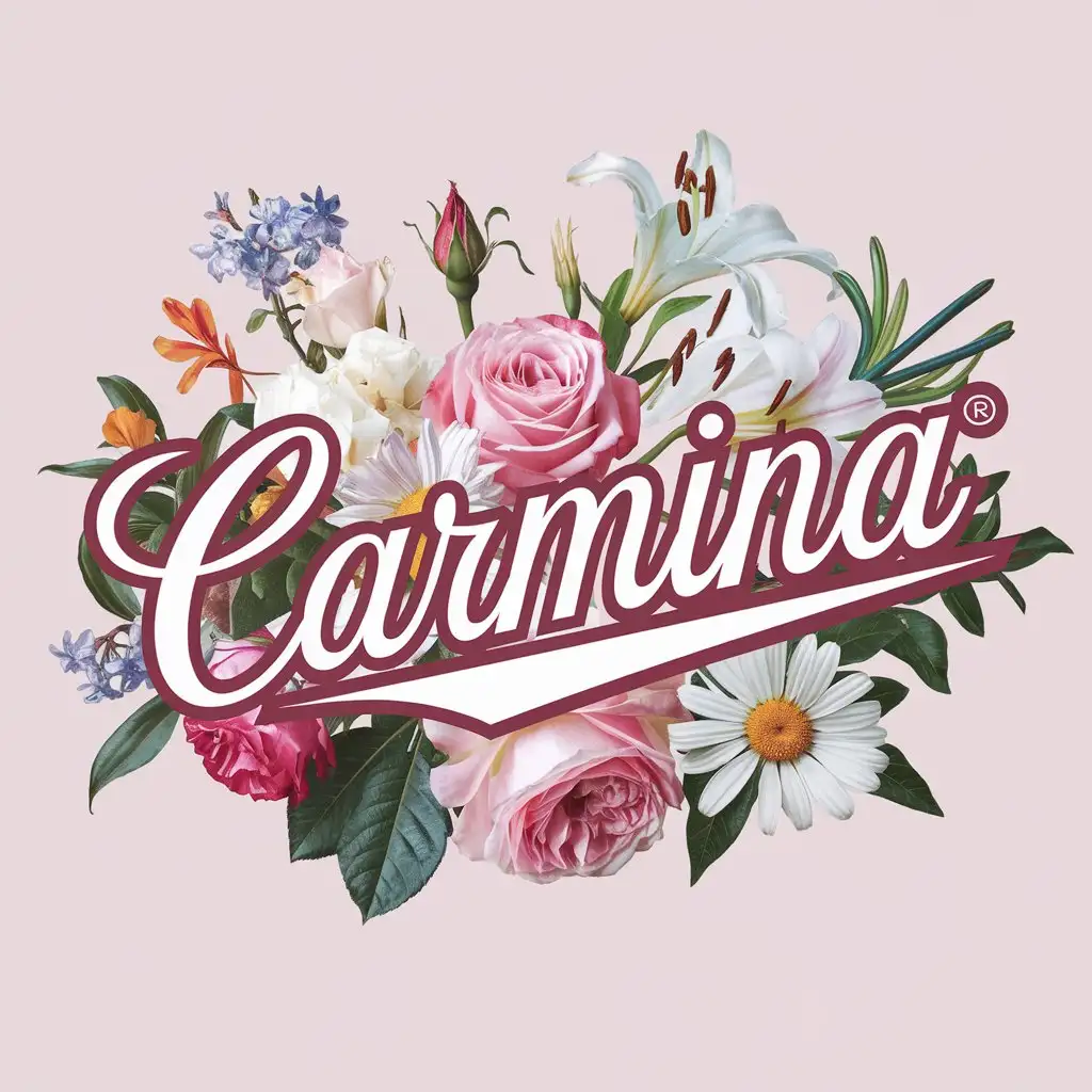 name Carmina written design with many flowers