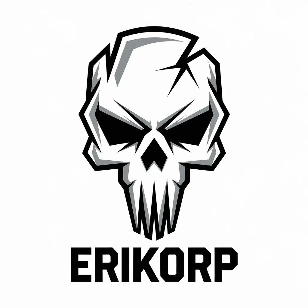 LOGO Design for Erikorp White Skull with Crack and Pronounced Features in Modern Tactical Minimalism Style