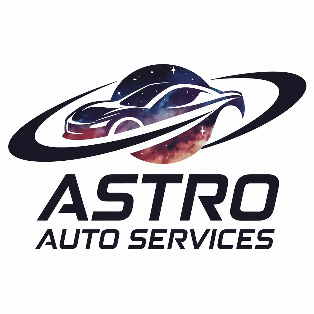 LOGO Design for Astro Auto Services Car and Galaxy Symbol with Moderate Style for Automotive Industry