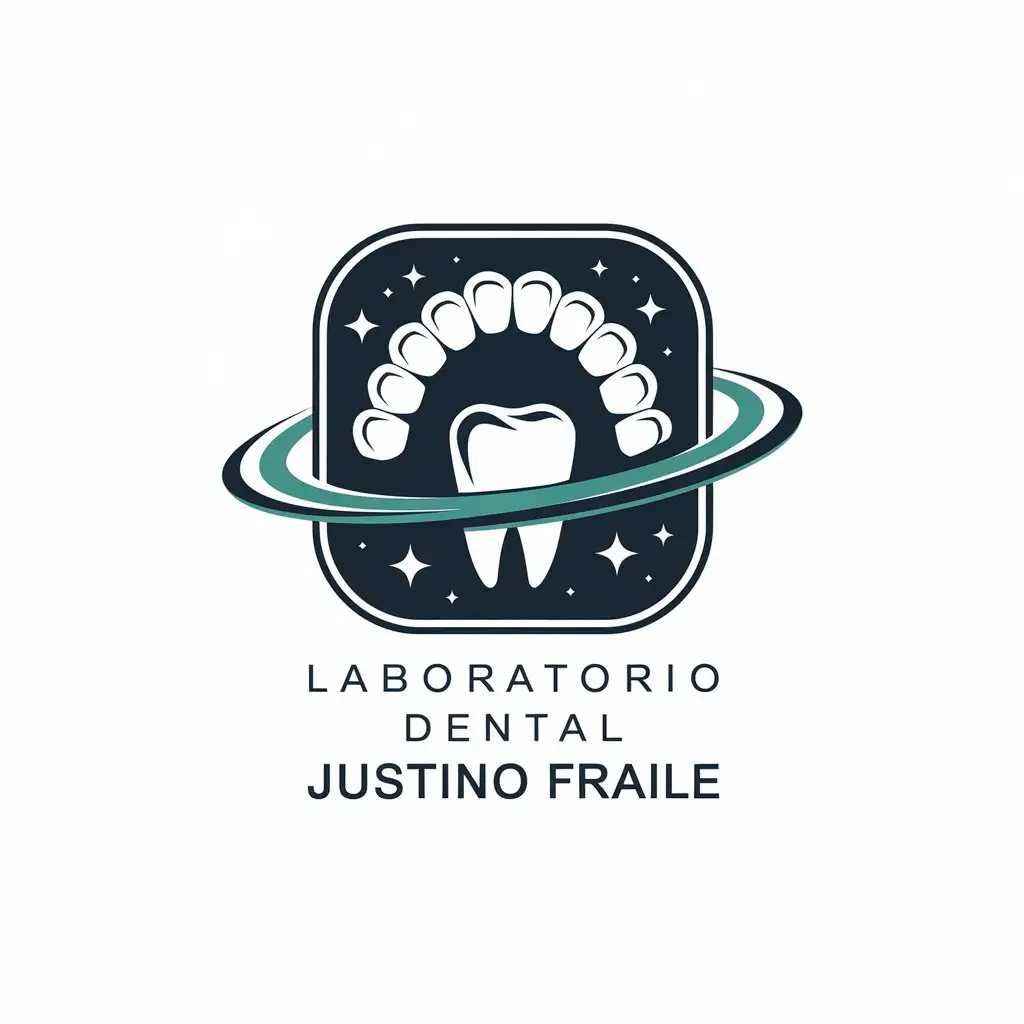 LOGO Design for Laboratorio Dental Justino Fraile Dental Arch with Orbiting Tooth Symbol