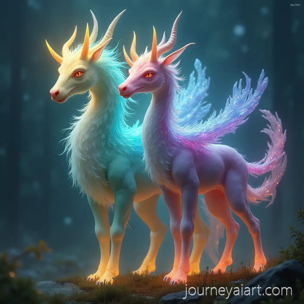 Magical-Creatures-with-GemLike-Flowing-Bodies-and-Glowing-Horns