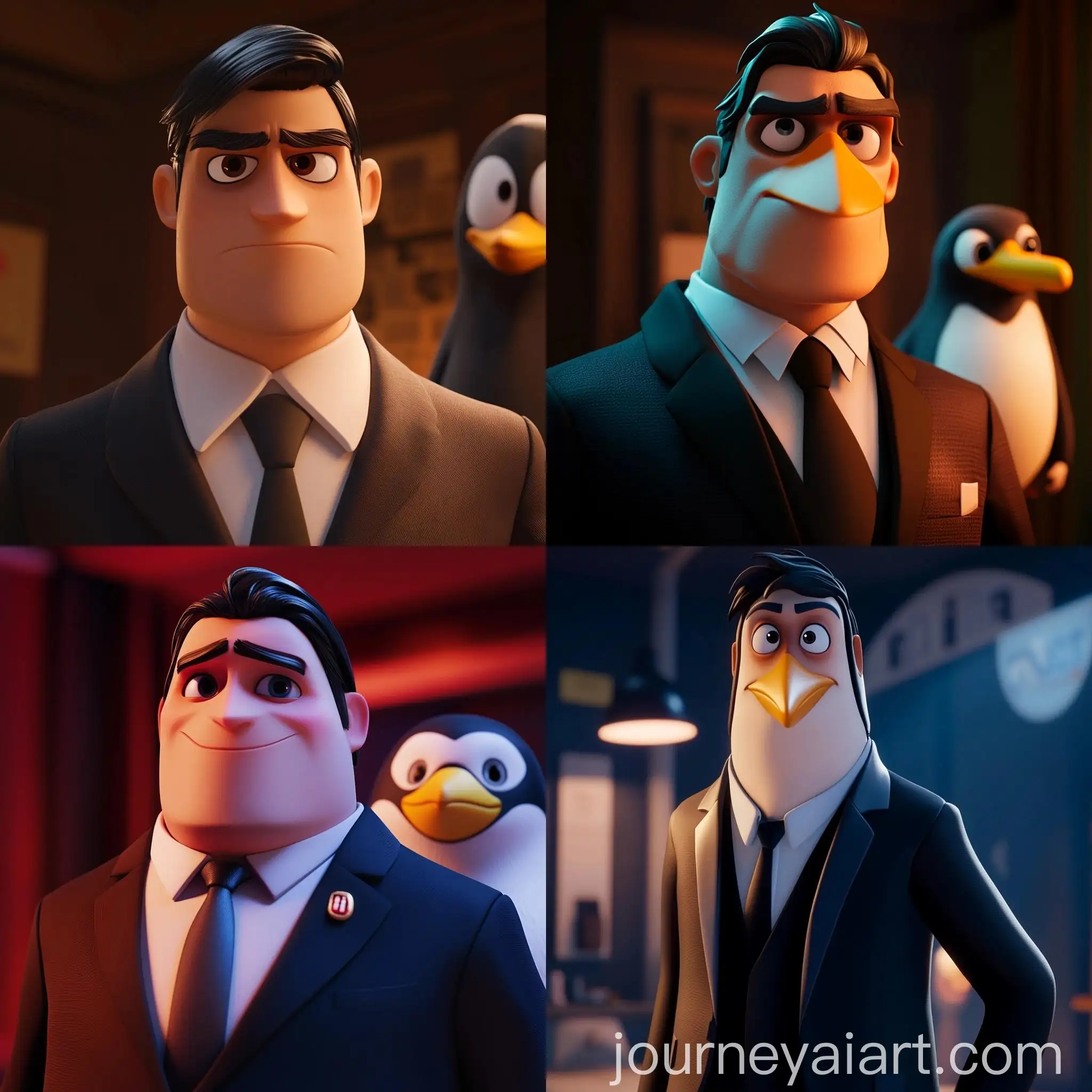FortniteStyle-Cartoon-Character-in-a-Suit-Facing-Linux-Server-and-Penguin