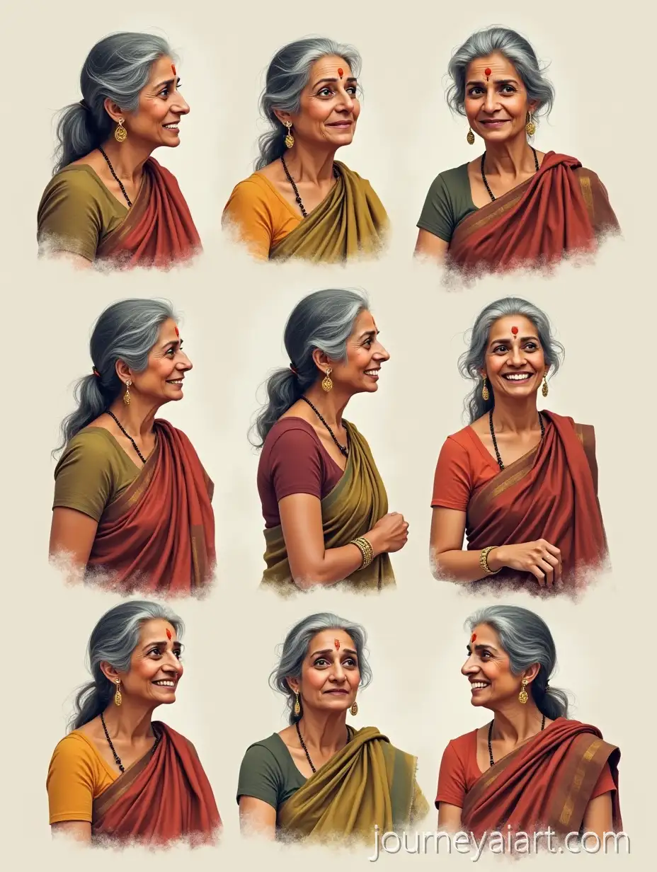 Senior-Indian-Woman-Teacher-with-Various-Facial-Expressions-in-Realistic-Photography-Storyboard
