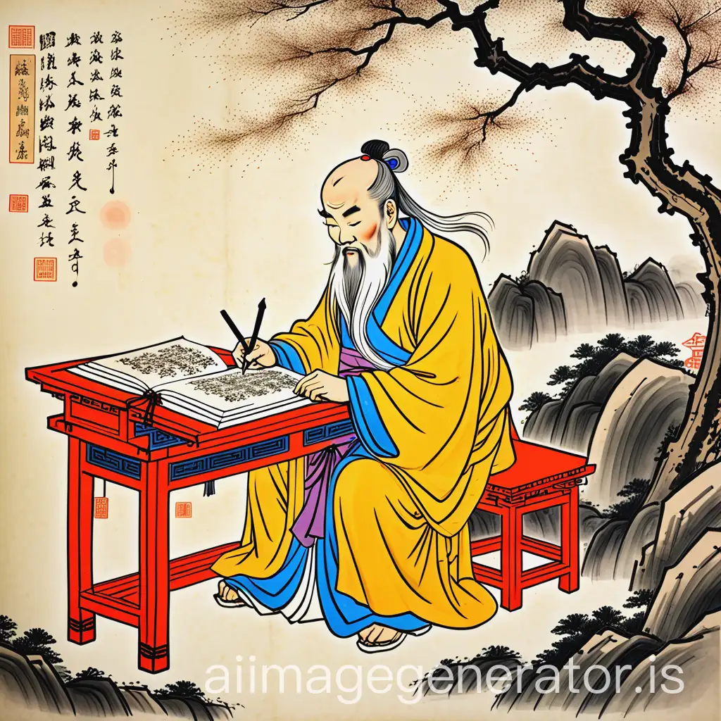 Laozi-Writing-the-Book-of-the-Way-and-Virtue-in-a-Tranquil-Landscape