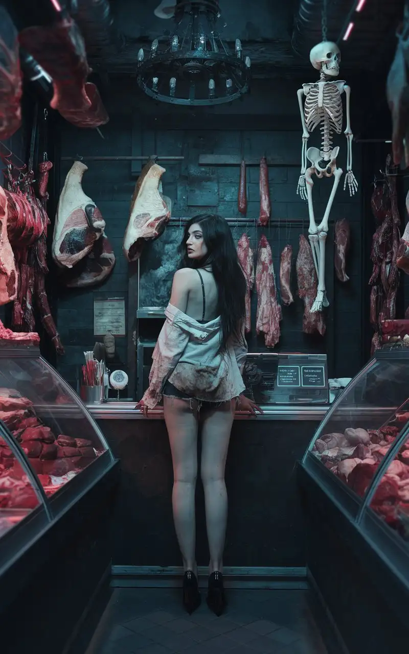 Beautiful-Woman-in-Dark-Fantasy-Slaughterhouse-Setting-with-Carcasses