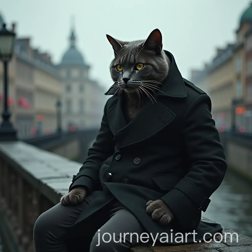 Muscular-Humanoid-Cat-in-Noir-Style-on-Berlin-Bridge