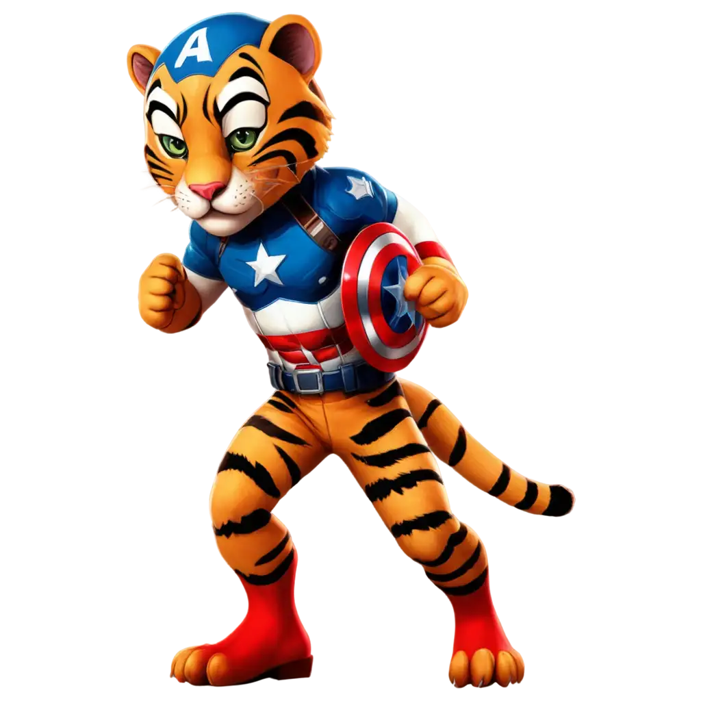 Cartoon-Tiger-NFT-Character-in-Captain-America-Costume-PNG-for-Digital-Art-and-Collectibles