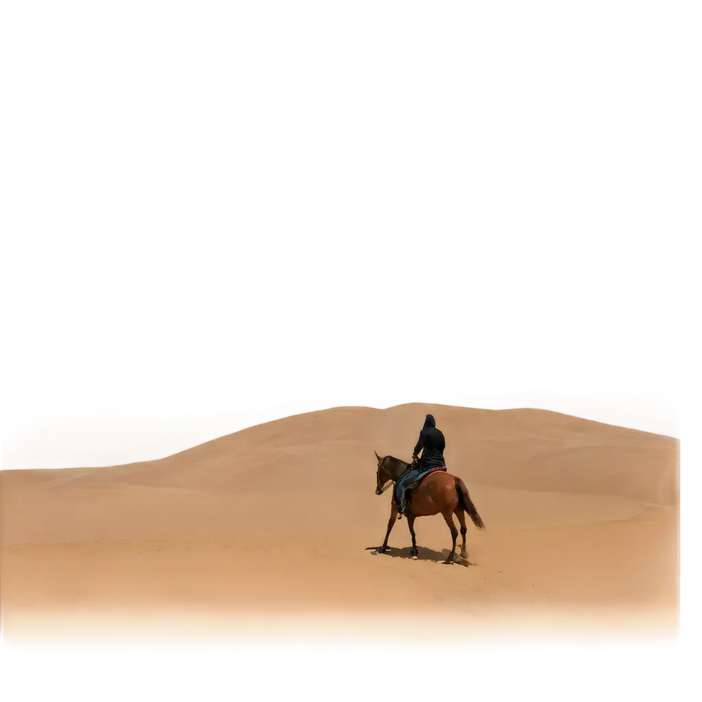 Isra-Miraj-PNG-Image-A-Person-Riding-a-Horse-on-a-Vast-Sandy-Plain-with-a-Sand-Mountain