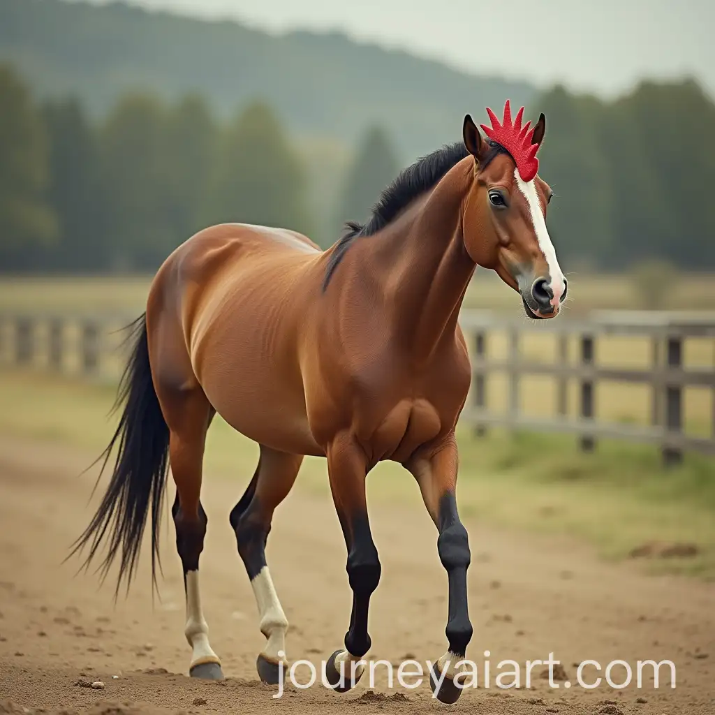 A-Horse-with-a-Chicken-Head-Walking-in-a-Surreal-Landscape