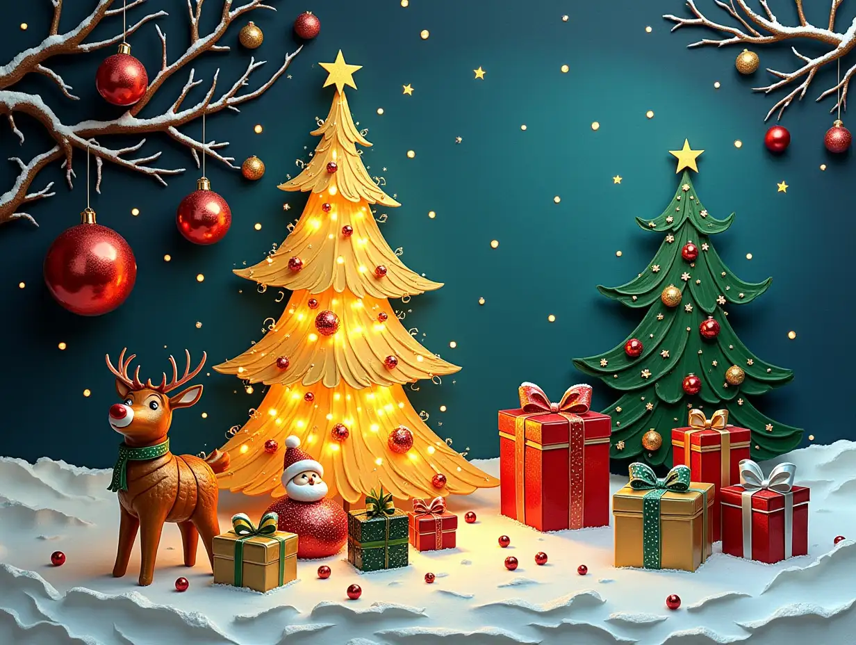 Festive-Christmas-Puff-Art-Scene-with-Glowing-Tree-and-Cheerful-Characters