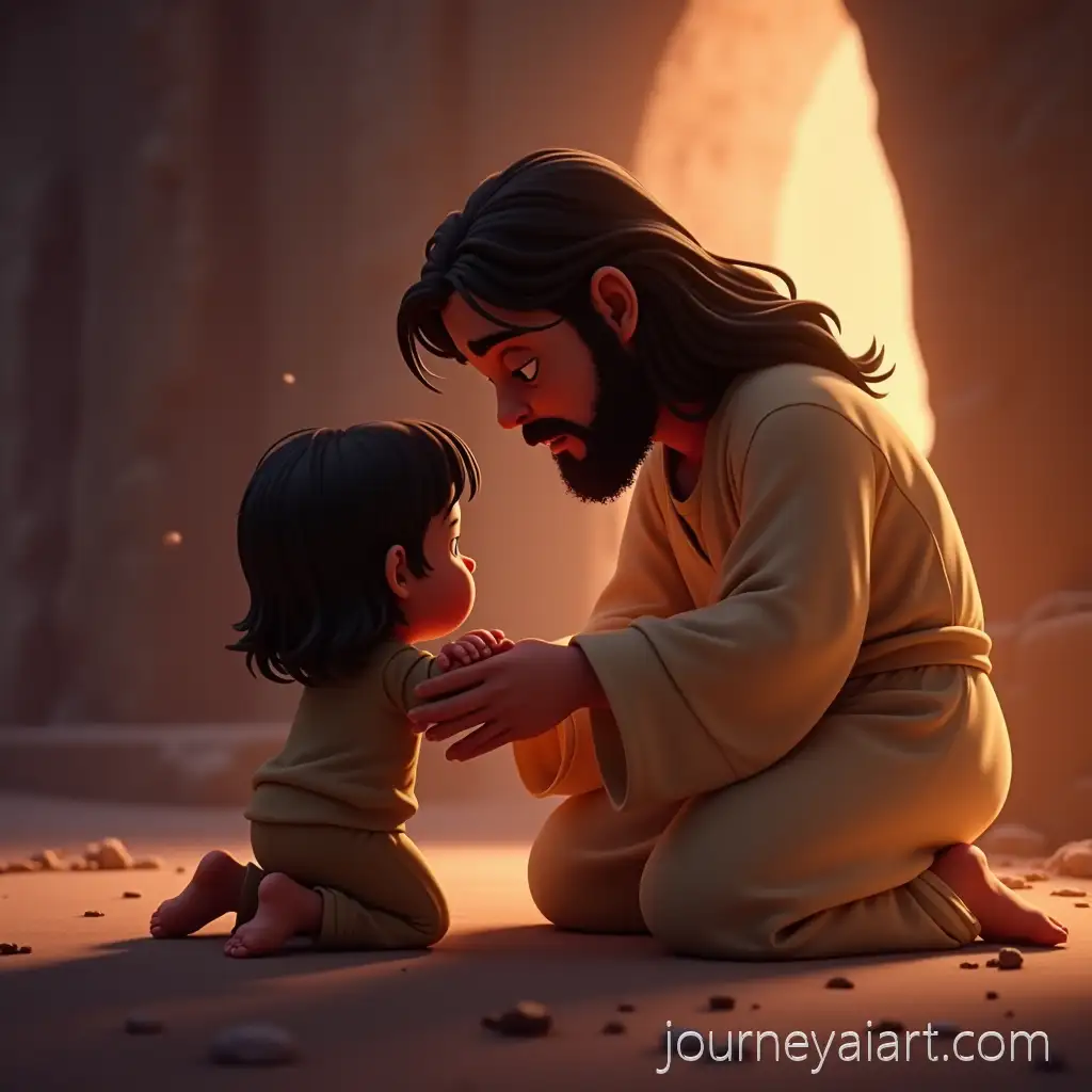 3D-Animated-Scene-of-Jesus-Comforting-a-Child-in-Pixar-Style