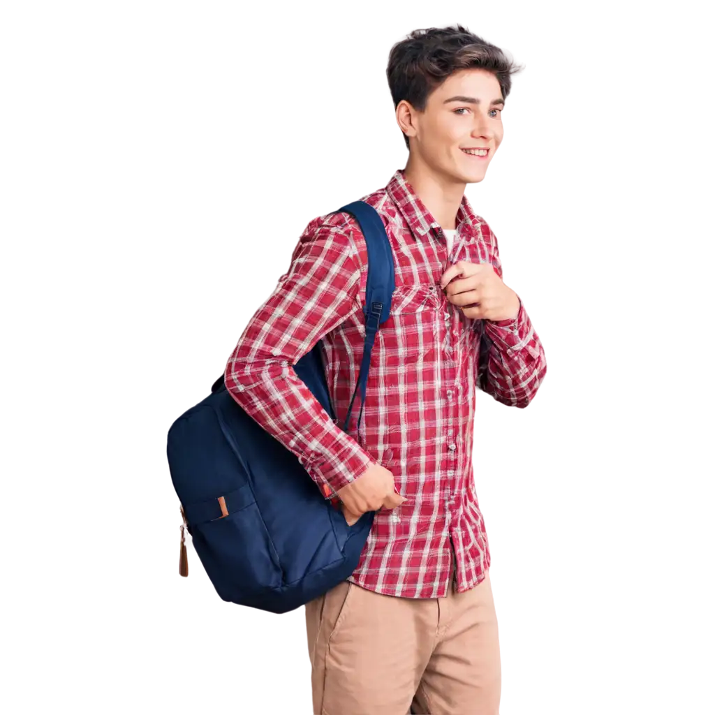 22YearOld-Man-in-Checkered-Shirt-with-School-Bag-HighQuality-PNG-Image-for-Versatile-Applications