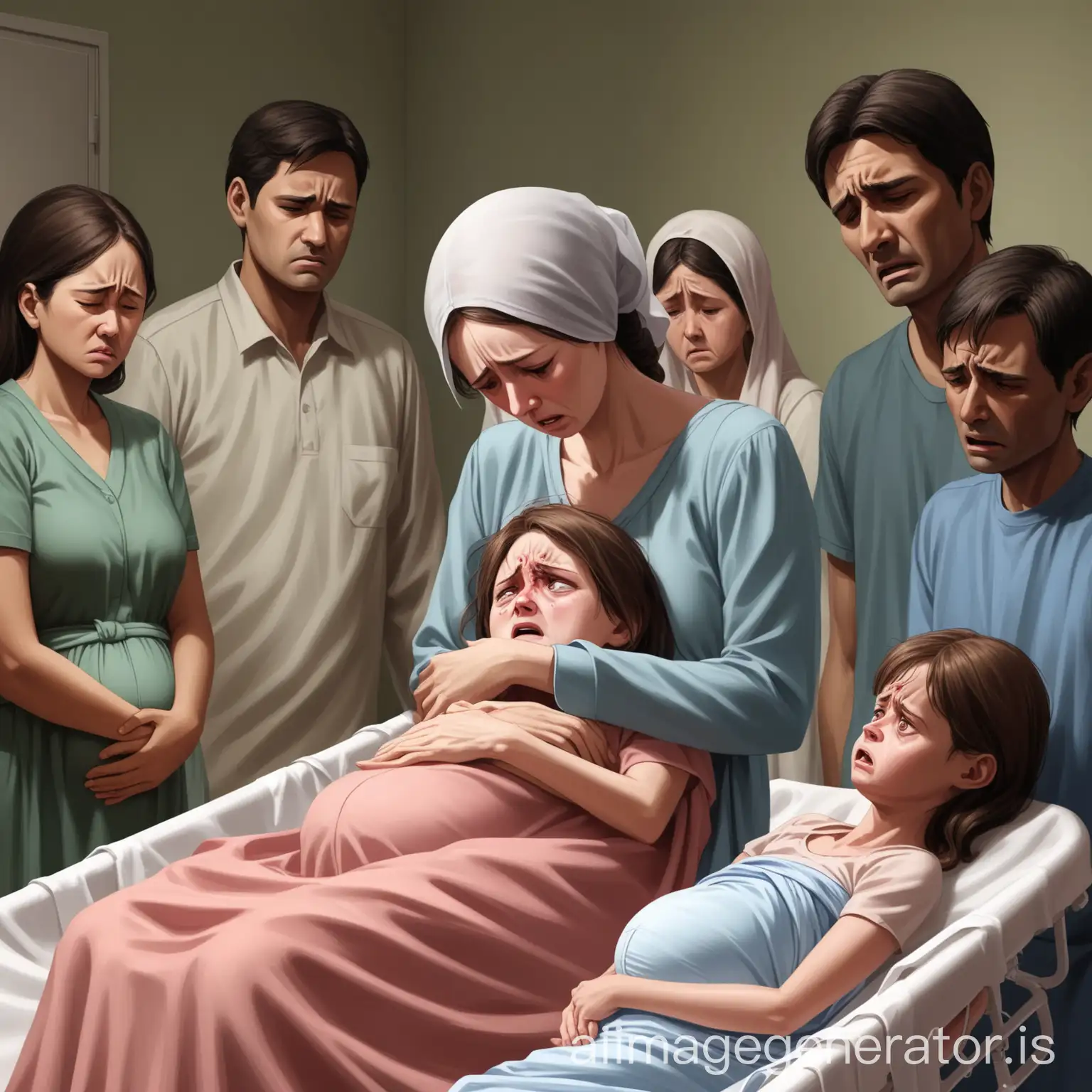 Emotional-Mother-in-Labor-with-Concerned-Family