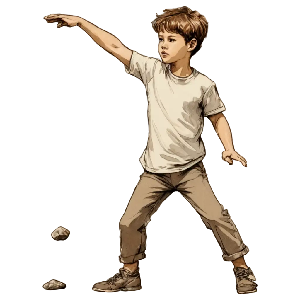 Sketch-of-Boy-Throwing-a-Stone-PNG-HighQuality-Image-for-Diverse-Applications