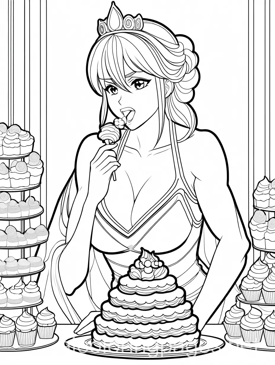 Muscular-Princess-Anime-Eating-Cakes-Coloring-Page