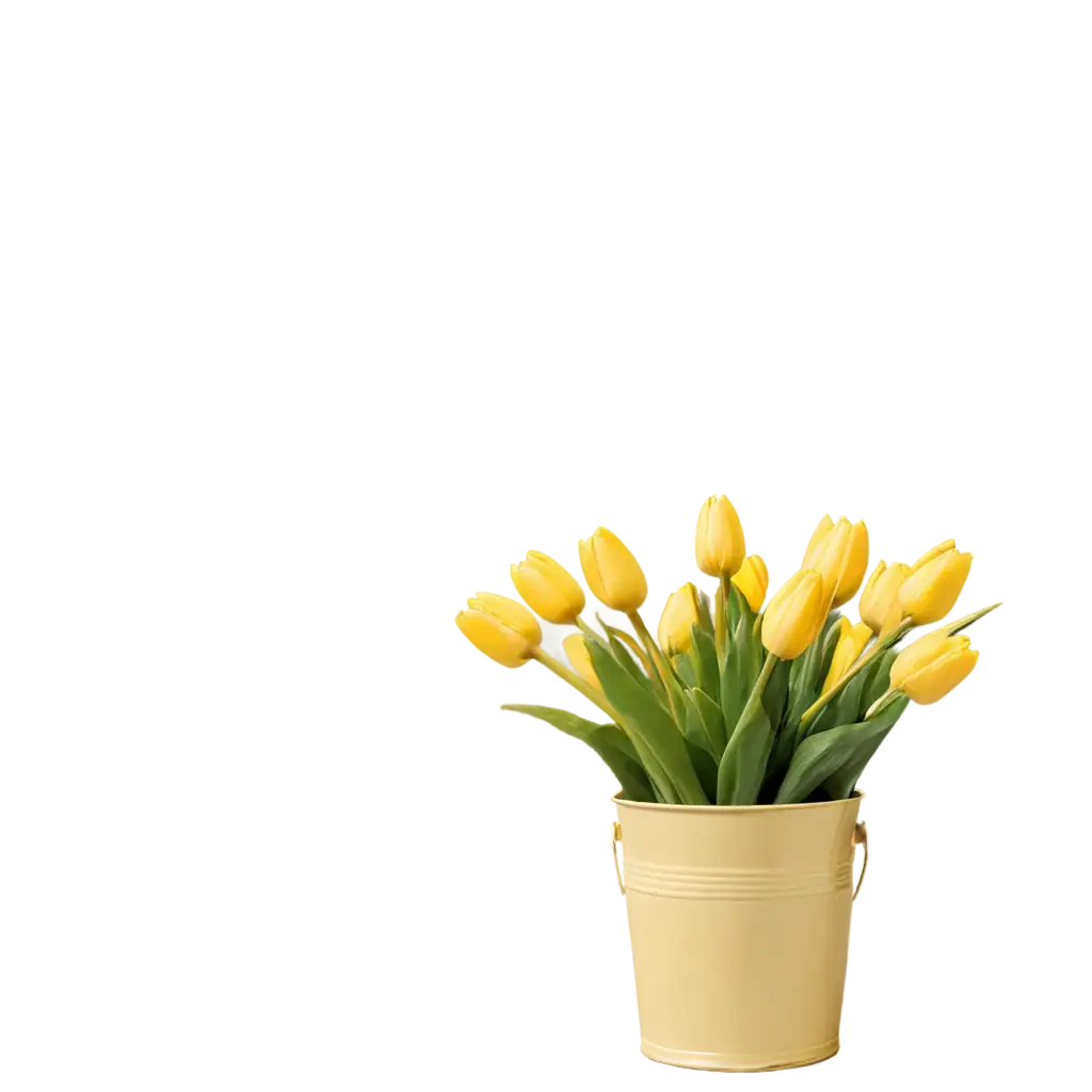 a bucket of yellow tulips in vase