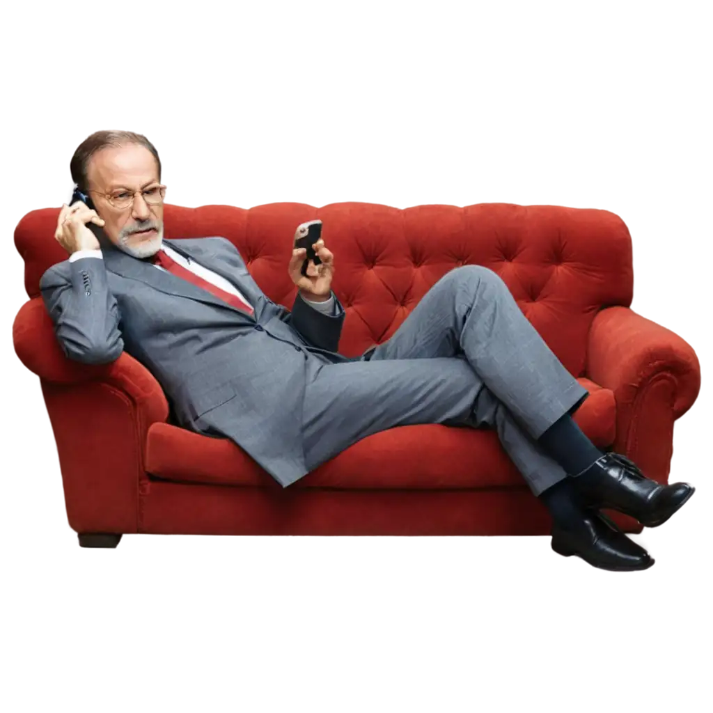 HighResolution-PNG-Image-of-Dr-Sigmund-Freud-on-Red-Couch-with-Cell-Phone